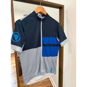 Endura Mens Cycling Jersey Medium Blue Navy Grey Full Zip Short Sleeve Pockets